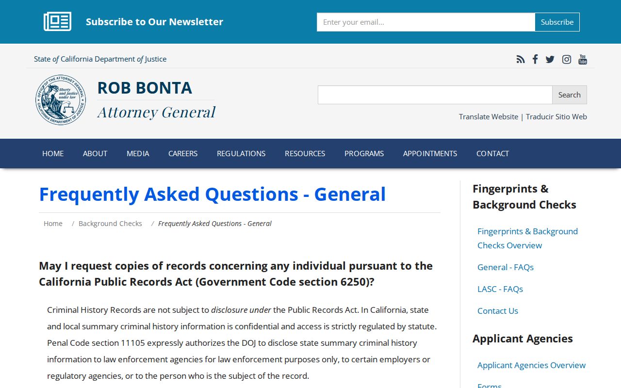 California DOJ fingerprint and criminal history confidentiality FAQ