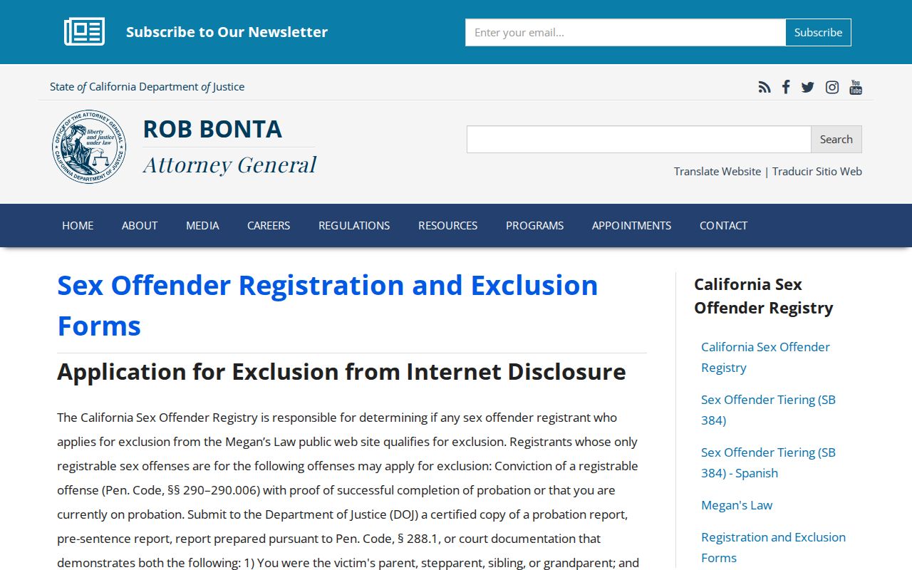 California DOJ forms for Alameda County sex offender registration and relief
